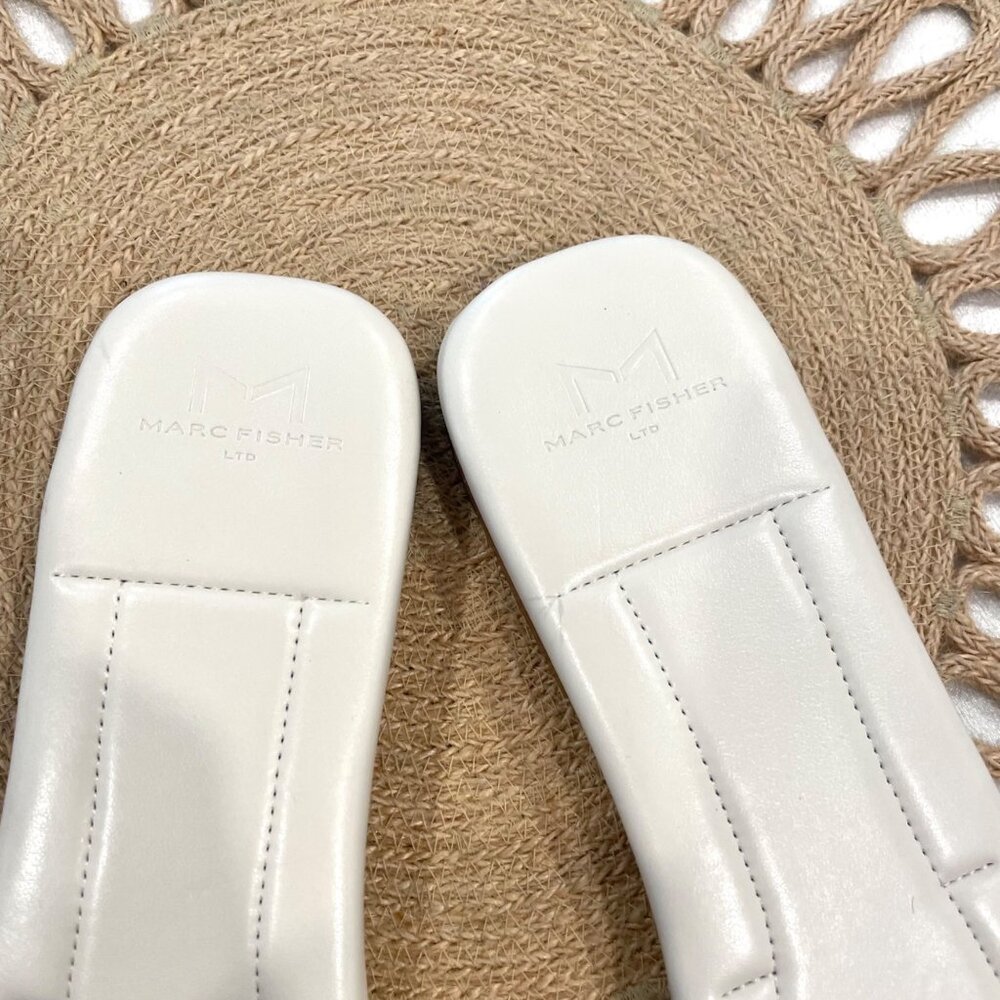Marc Fisher LTD Marlon Leather Woven Slide Flat Sandals Ivory 9.5 - Picture 4 of 9